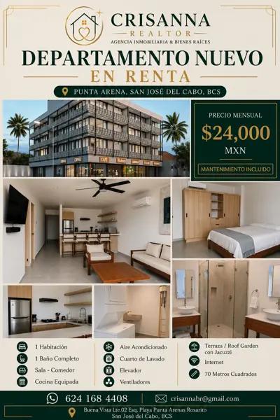 Estrena Departamento de Lujo Amueblado | Punta Arena | San José del Cabo| Roof Garden y Jacuzzi