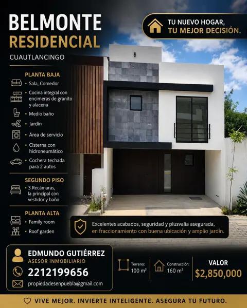 CASA EN VENTA EN BELMONTE RESIDENCIAL | CUAUTLANCINGO
