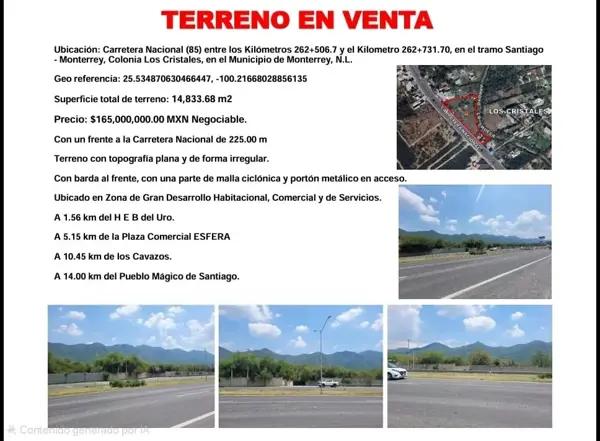 Terreno en VENTA en Los Cristales en Zona Sur de Monterrey Nuevo León