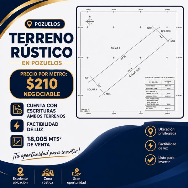 TERRENO RÚSTICO EN VENTA EN POZUELOS
