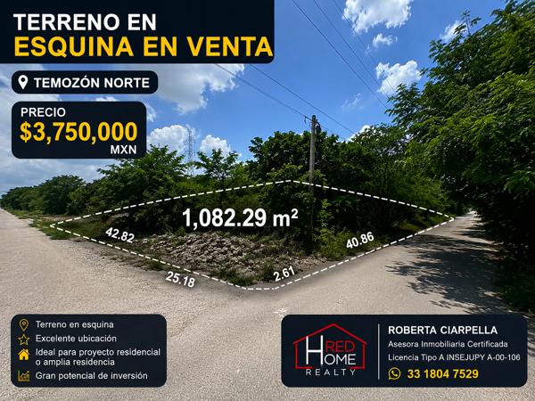 Terreno en venta en esquina Temozón norte
