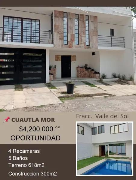 CASA EN CUAUTLA MORELOS 

FRACCIONAMIENTO VALLE DEL SOL

$4,200,000.°°