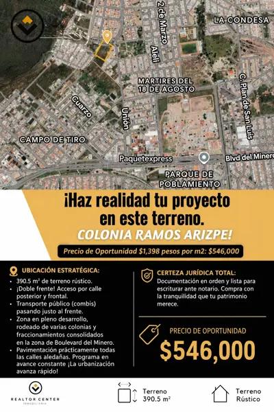 ¡Haz realidad tu proyecto en este terreno. Colonia Ramos Arizpe! 
Una oportunidad única con gran pot