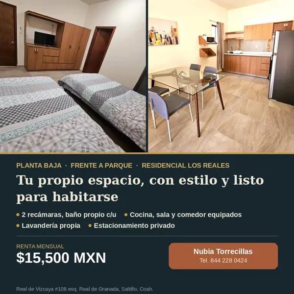 Cómodo Departamento en Renta en Residencial los Reales, Saltillo