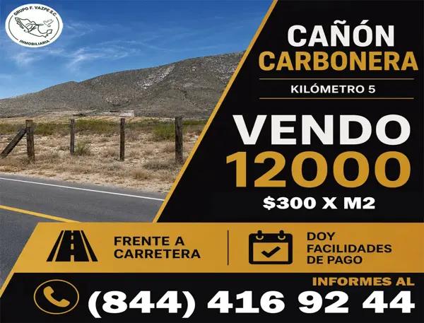 Terreno en Venta de 12,000 m² en Cañón Carbonera Km 5, Frente a Carretera