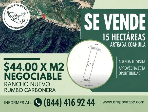 Terreno de 15 Hectáreas en Venta en Arteaga, Coahuila