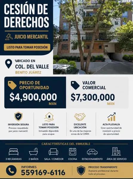 HERMOSO DEPTO DE OPORTUNIDAD COL. DEL VALLE