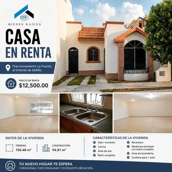 ESTA CASA EN RENTA EN LA FUENTE TE ESTÁ ESPERANDO...