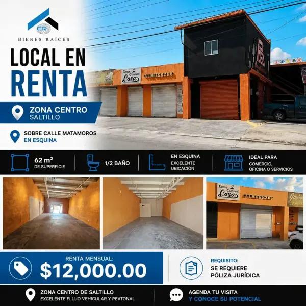 LOCAL EN RENTA EN ESQUINA EN ZONA CENTRO