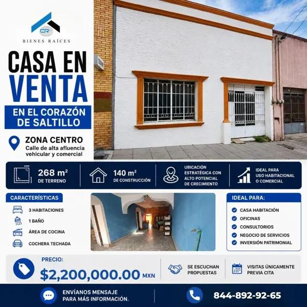 CASA EN VENTA EN ZONA CENTRO