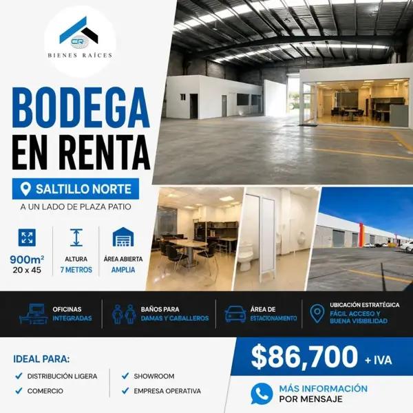 RENTA DE BODEGA A UN LADO DE PLAZA PATIO | 900 m² RENTA DE BODEGA A UN LADO DE PLAZA PATIO | 900 m²