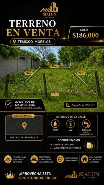 OPORTUNIDAD DE TERRENO EN TEMIXCO