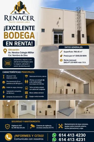 EXCELENTE BODEGA EN RENTA!  $80,477 COL. NOMBRE DE DIOS