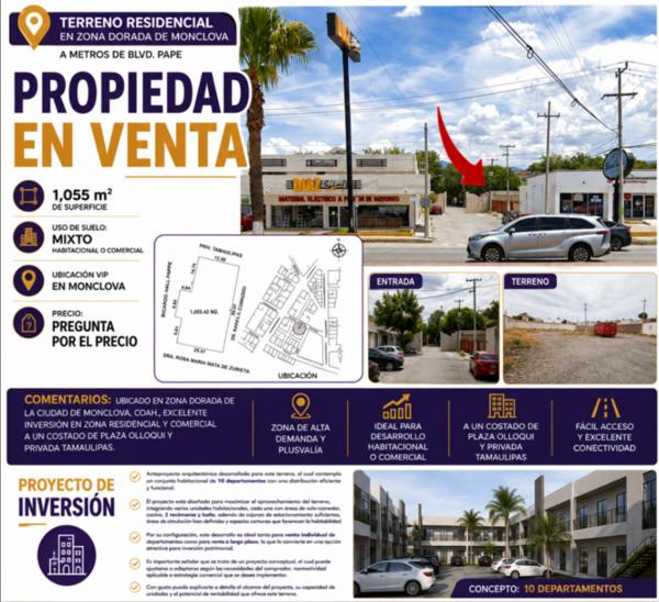 TERRENO EN VENTA EN ZONA DORADA DE MONCLOVA, COAHUILA