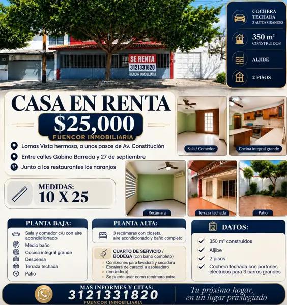Casa en renta 3 recámaras Lomas Vistahermosa
