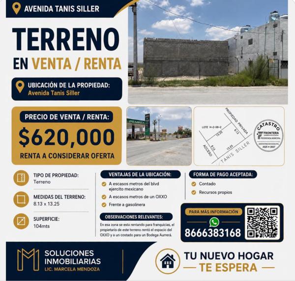 TERRENO EN VENTA O RENTA SOBRE AVENIDA TANIS SILLER, MONCLOVA, COAHUILA