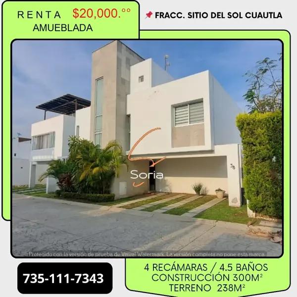 CASA EN RENTA CON ALBERCA 

AMUEBLADA 

FRACCIONAMIENTO SITIO DEL SOL