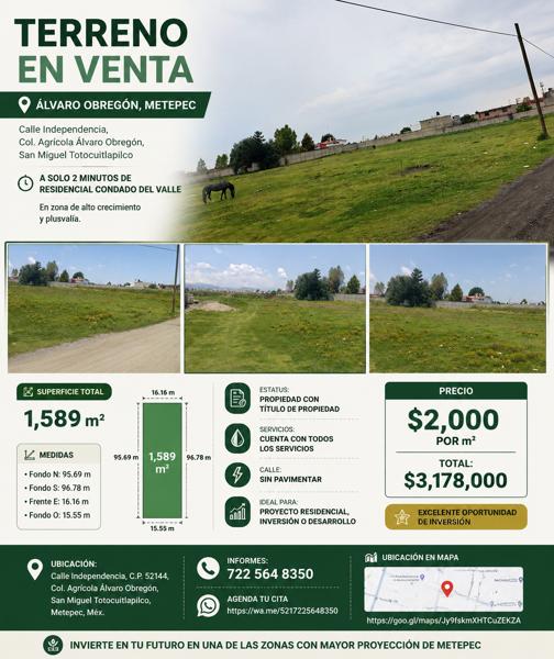 Terreno con gran potencial de inversión en Metepec