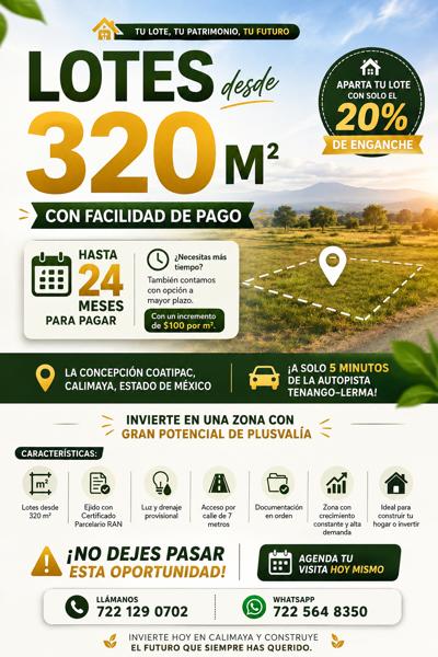 Lotes desde 320 m² con facilidad de pago