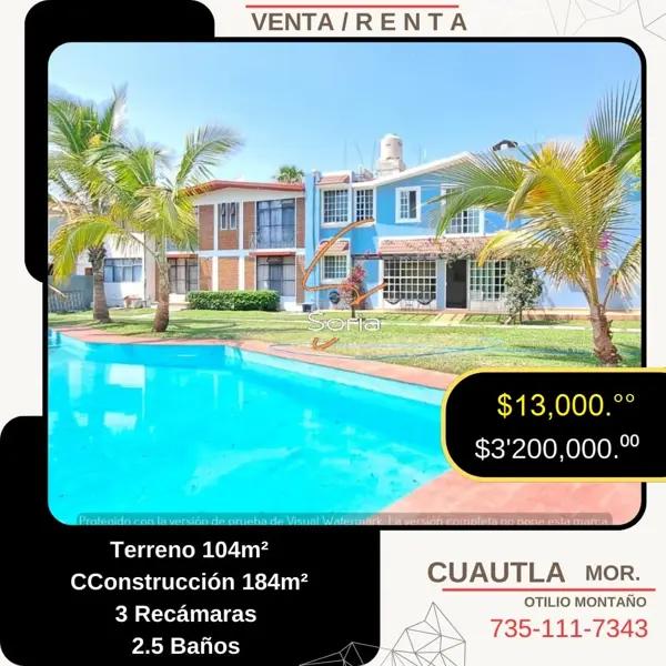 Casa en Renta o Venta  Cuautla Mor.