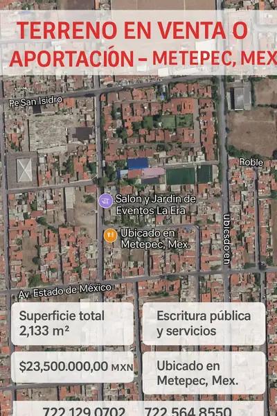 Terreno en Metepec para invertir
