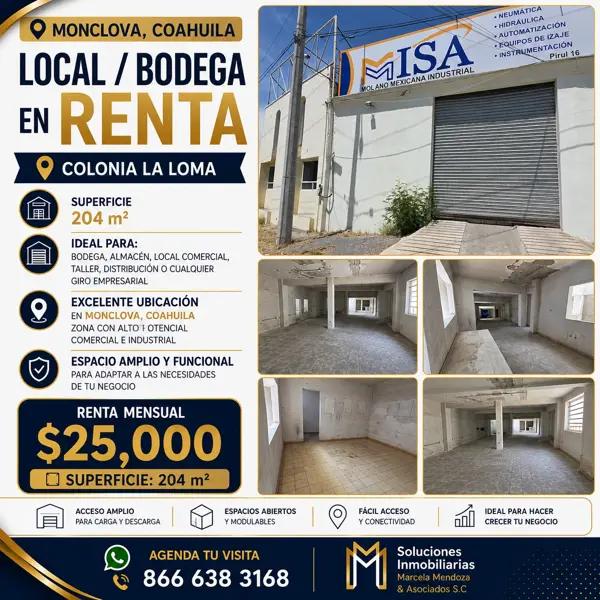 Bodega en renta en La Loma, Monclova, Coahuila de Zaragoza Bodega en renta en La Loma, Monclova, Coahuila de Zaragoza