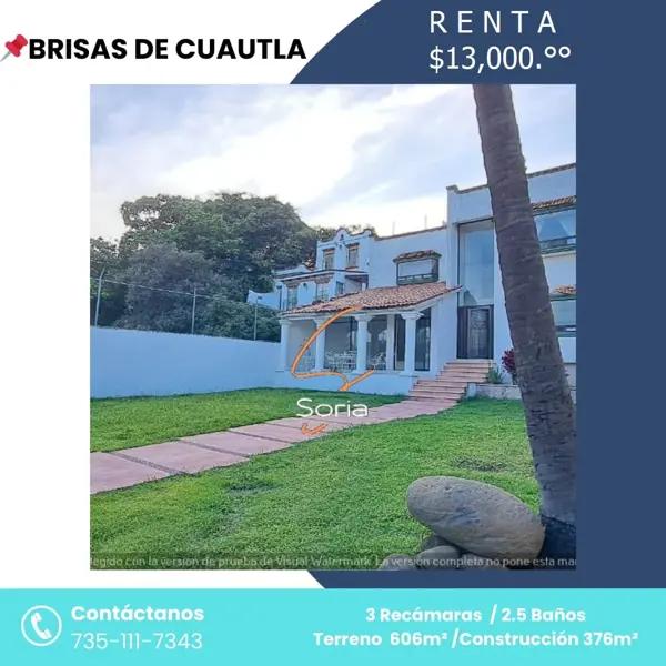Casa en Cuautla, Morelos!
Fraccionamiento Brisas de Cuautla 
$13,000.°° mas Poliza Juridica