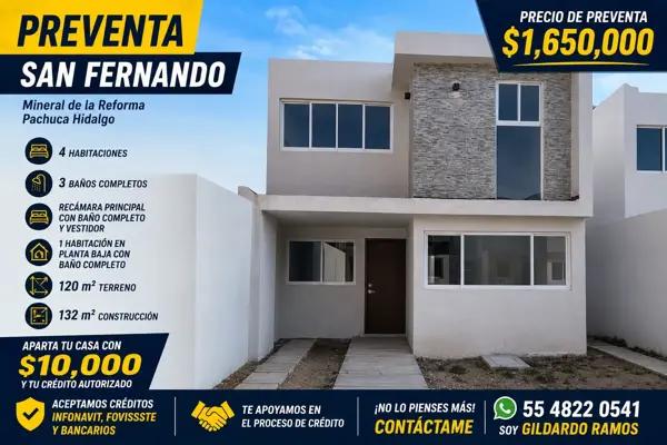 CASA NUEVA EN SAN FERNANDO EN MINERAL DE LA REFORMA EN PACHUCA HIDALGO