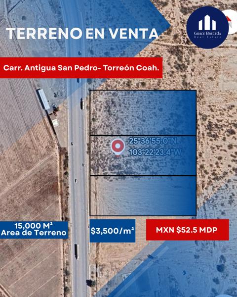 Terreno Industrial- Comercial en Venta en Carretera Antigua a San Pedro, Torreón Coahuila.