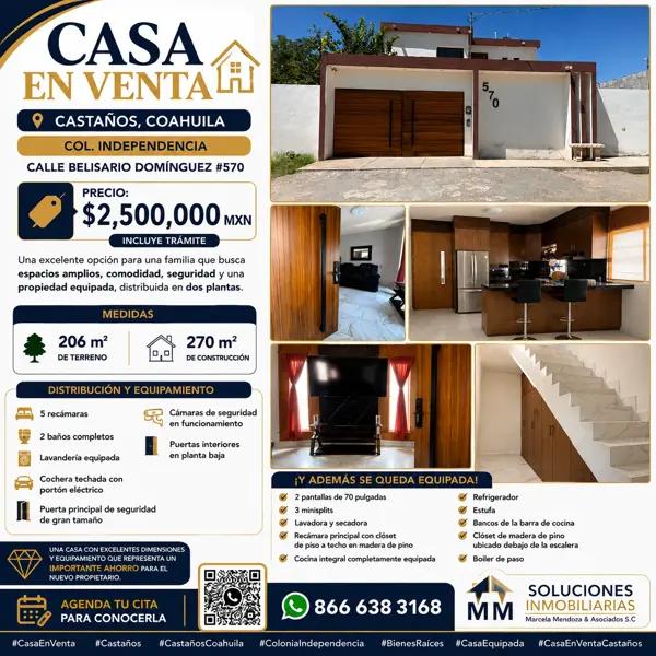 Casa en venta en Independencia, Castaños, Coahuila de Zaragoza