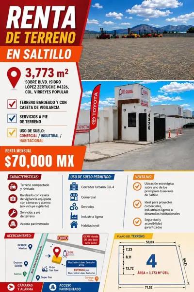 SE RENTA TERRENO BARDEADO CON CASETA DE VIGILANCIA