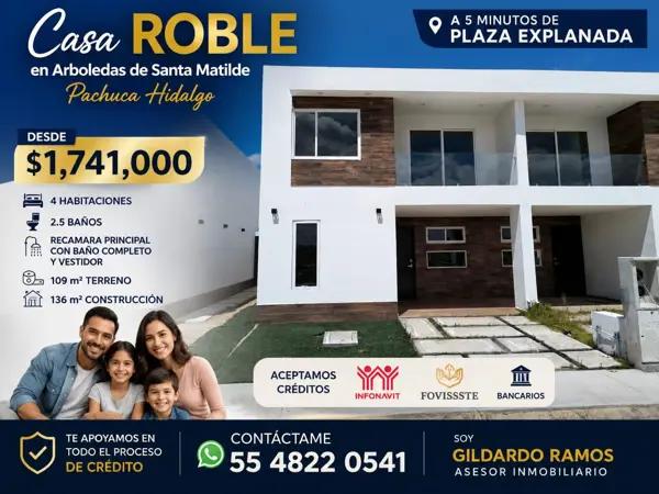 CASA ROBLE 4 HABITACIONES EN ARBOLEDAS DE SANTA MATILDE EN PACHUCA HIDALGO