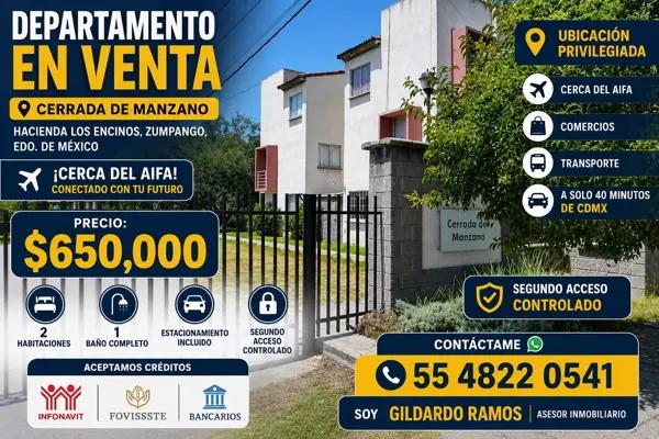 DEPARTAMENTO EN HACIENDA LOS ENCINOS EN ZUMPANGO EDOMEX