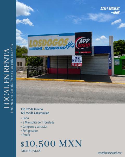 LOCAL EN RENTA BOULEVARD MACARIO GAXIOLA FRENTE A MAQUILADORA