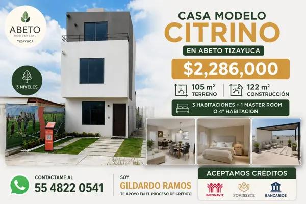 CASA MODELO CITRINO EN ABETO TIZAYUCA HIDALGO