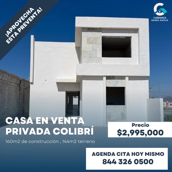 ¡CASA EN VENTA EN PRIVADA COLIBRÍ, AL ORIENTE DE SALTILLO