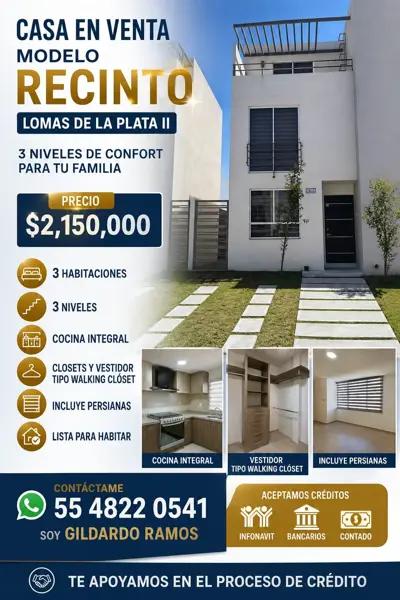 CASA RECINTO EN LOMAS DE LA PLATA II EN PACHUCA HIDALGO