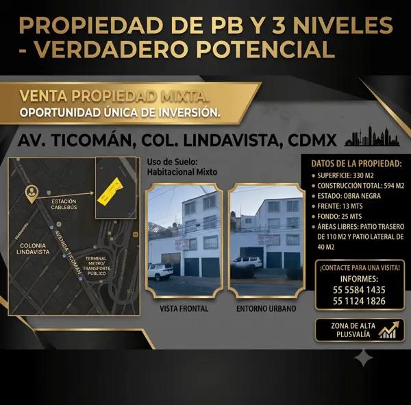 Venta Terreno, Av Ticomán, Lindavista, Excelente Ubicación