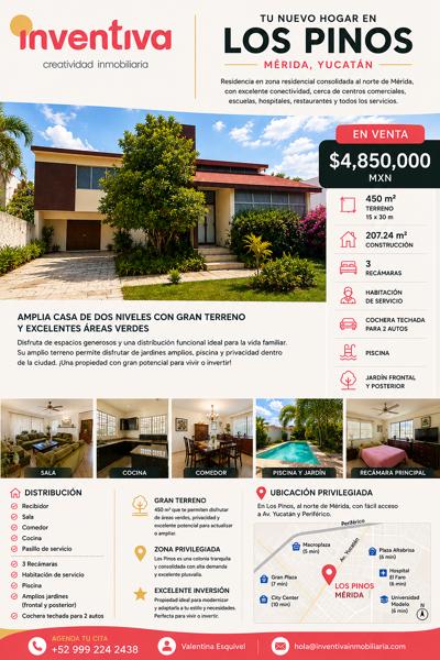 Casa con amplio terreno y piscina en venta en Los Pinos, Mérida.