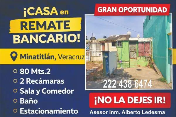 Remate de Casa Independiente en Minatitlán, Veracruz con 2 Recámaras
