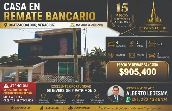 Casa en remate bancario en Coatzacoalcos, Veracruz: Oportunidad única para invertir