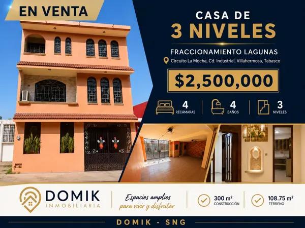 Casa de tres niveles en Fraccionamiento Lagunas