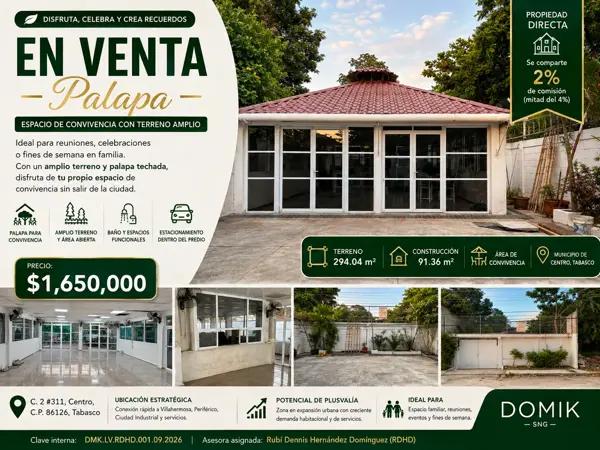 Palapa con terreno en Villahermosa