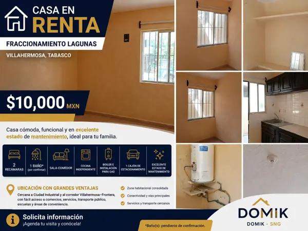 Casa en renta en Fraccionamiento Lagunas, Villahermosa