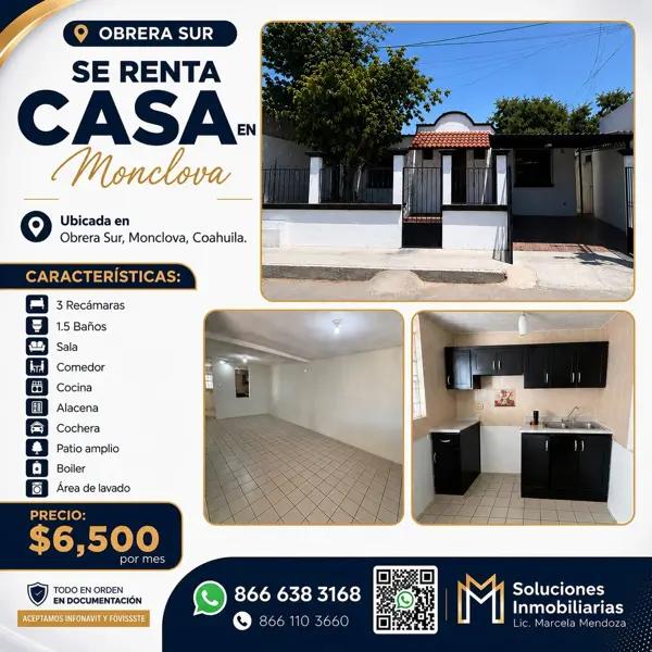 Casa en renta en Obrera Sur Sector II, Monclova, Coahuila de Zaragoza