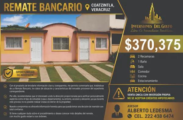 Casa en bodegaje con oferta de remate en Coatzintla, Veracruz