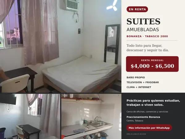 Suites amuebladas en renta en Fraccionamiento Bonanza