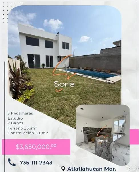 LA CASA DE ATLATLAHUCAN PREVENTA ATLATLAHUCAN MORELOS 

ESCRITURA PUBLICA

PRECIO DE : $3,600,000.00