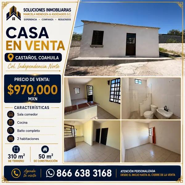 Casa en venta en Independencia, Castaños, Coahuila de Zaragoza