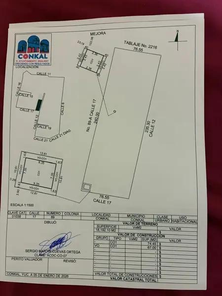 Venta de 18.192.10 mts2  en Conkal a 5 cuadras del centro de Conkal